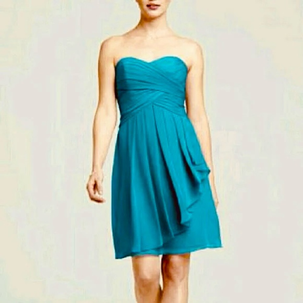 David's Bridal Women’s Strapless Teal Evening Chiffon Dress, Sz 10.NWOT